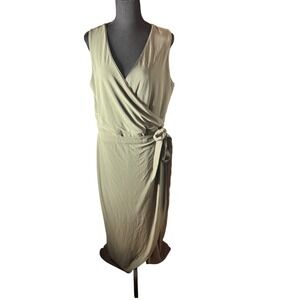 Forever Olive Sleeveless Midi Dress Size L Wrap Style Sandal Dress‎ MJ